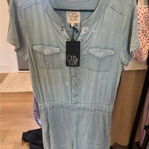 NWT Chaser Sky Blue Size Small Short Sleeve Jumpsuit MSRP $98
